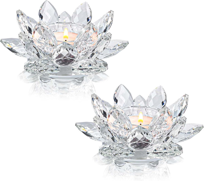 Kolnlala Crystal Lotus Flower Tealight Candle Holders/Glass Tea Light Candlestick Decor Decoration for Christmas Home Wedding Party… (Clean 1pc)