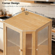 Bamboo Bread Box, Kitchen Countertop Corner Bread Box, Large Capacity 2-Tier Bread Container, Bread Storage Container with Dual Rippled Acrylic Doors, for Kitchen Food Storage