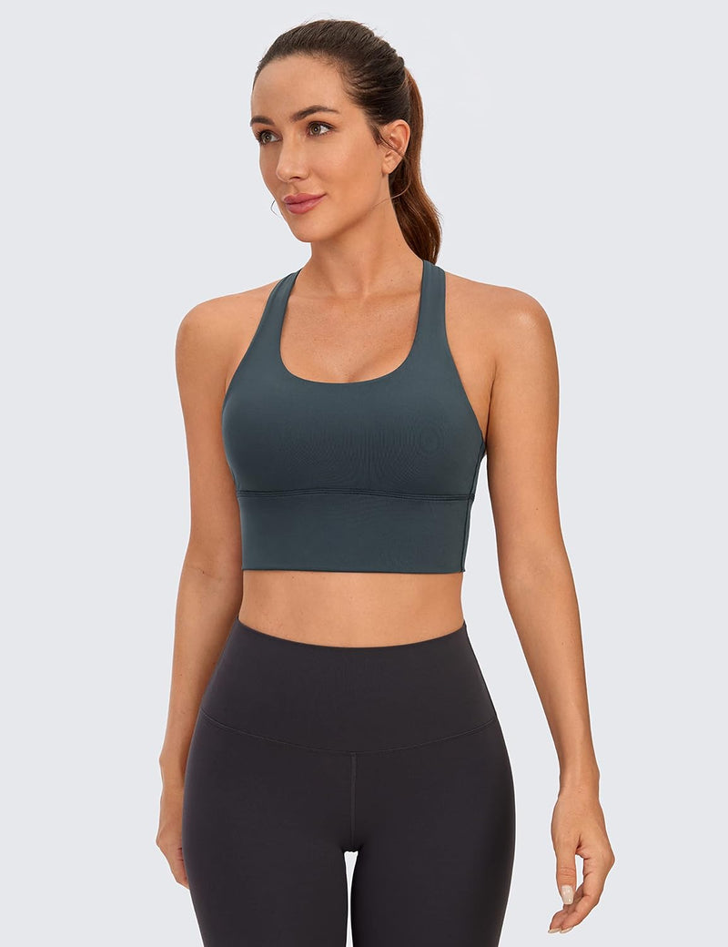 CRZ YOGA Women's Longline Strappy Sports Bras for Women Wirefree Padded Yoga Bras Tops