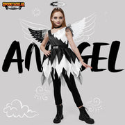 Spooktacular Creations Children's Twisted Angel Costume, Girls' Dress, Half Angel/Half Devil, Kids' Outfit Set for Halloween Party