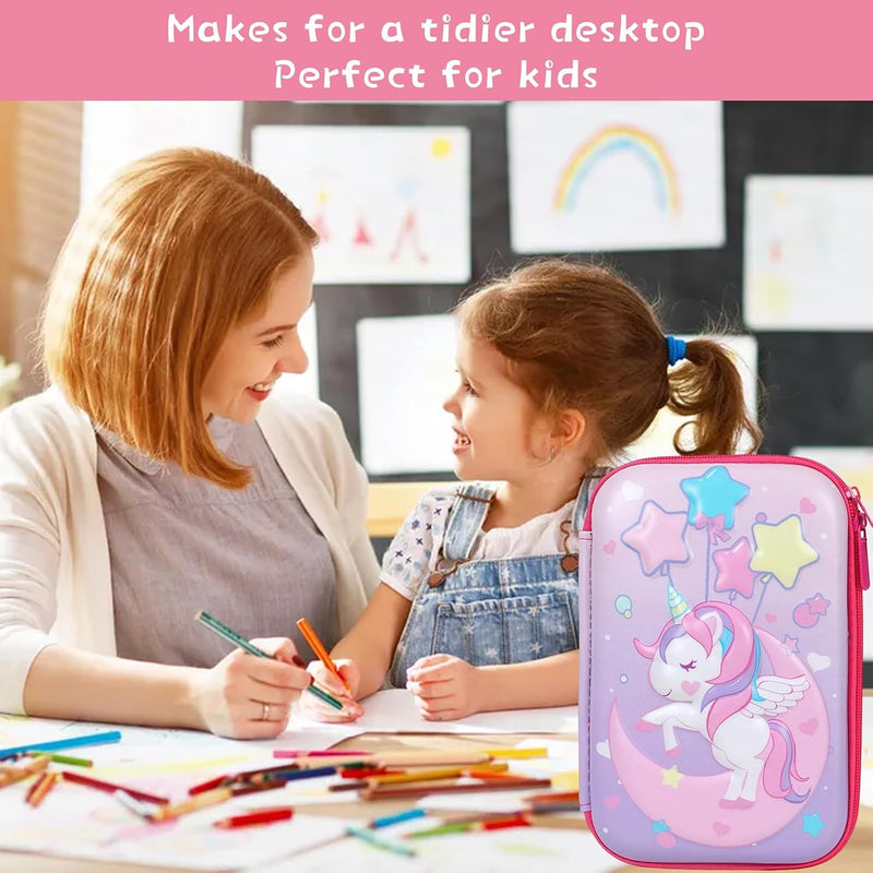 Unicorn Pencil Case for Girls, 3D Large Capacity Pen Holder, Storage Bag, Students Stationery Box, Cartoon Pencil Bag For School Gift (Pink Unicorn)