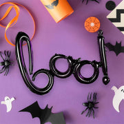 Halloween Black Boo Letter Foil Balloon Garland, Trick or Treat Party Supplies with Spooky Design for Indoor Outdoor Hanging Door Wall Decoration Kids Celebration Entrance