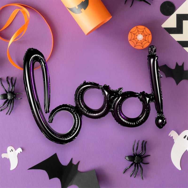 Halloween Black Boo Letter Foil Balloon Garland, Trick or Treat Party Supplies with Spooky Design for Indoor Outdoor Hanging Door Wall Decoration Kids Celebration Entrance