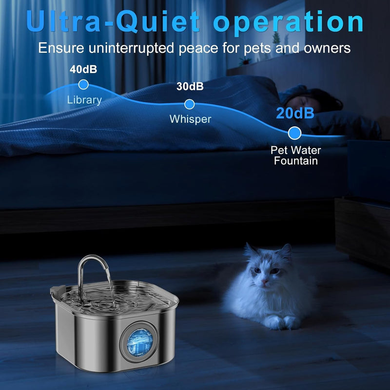 SKY-TOUCH Cat Water Fountain, 3.2L/108oz Stainless Steel Pet Fountain with Super Quiet Pump, Indoor Automatic Water Dispenser for Cats, Dogs & Multiple Pets