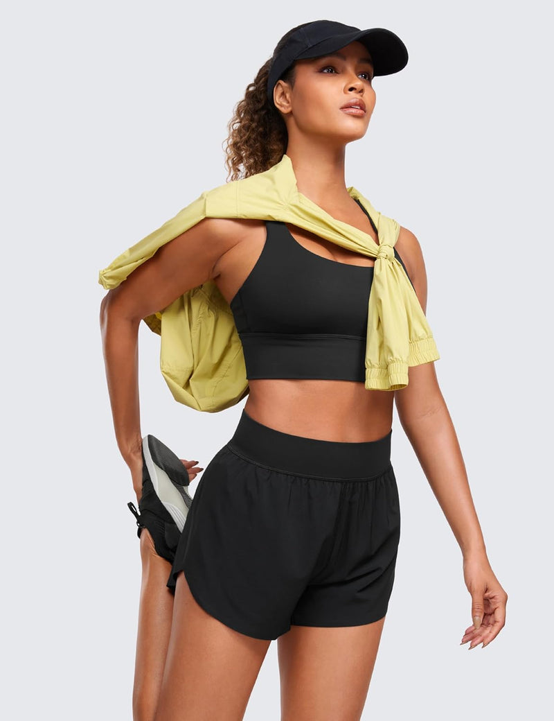 CRZ YOGA High Waisted Dolphin Athletic Running Shorts for Women 3" High Split Comfy Mesh Liner Gym Workout Track Shorts