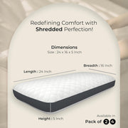 Shredded Memory Foam Pillow Adjustable, Cooling, Firm Support for Side, Back & Stomach Sleepers Washable Removable Cover King Size, Pack of 2 - White King (Pack of 2)