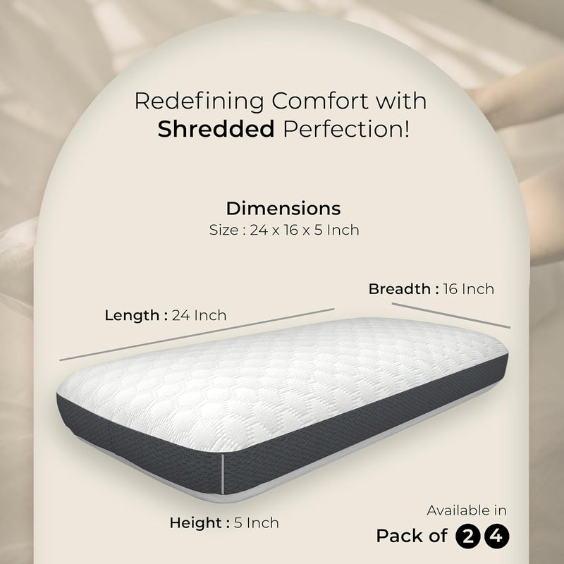 Shredded Memory Foam Pillow Adjustable, Cooling, Firm Support for Side, Back & Stomach Sleepers Washable Removable Cover King Size, Pack of 2 - White King (Pack of 2)