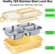 BIGTHREE Stainless Steel Lunch Box for Kids & Adults, Bento Lunch Box, 800-1000ml, 3 Compartment Metal Lunch Container, One-Touch Latch, Leakproof Food Container