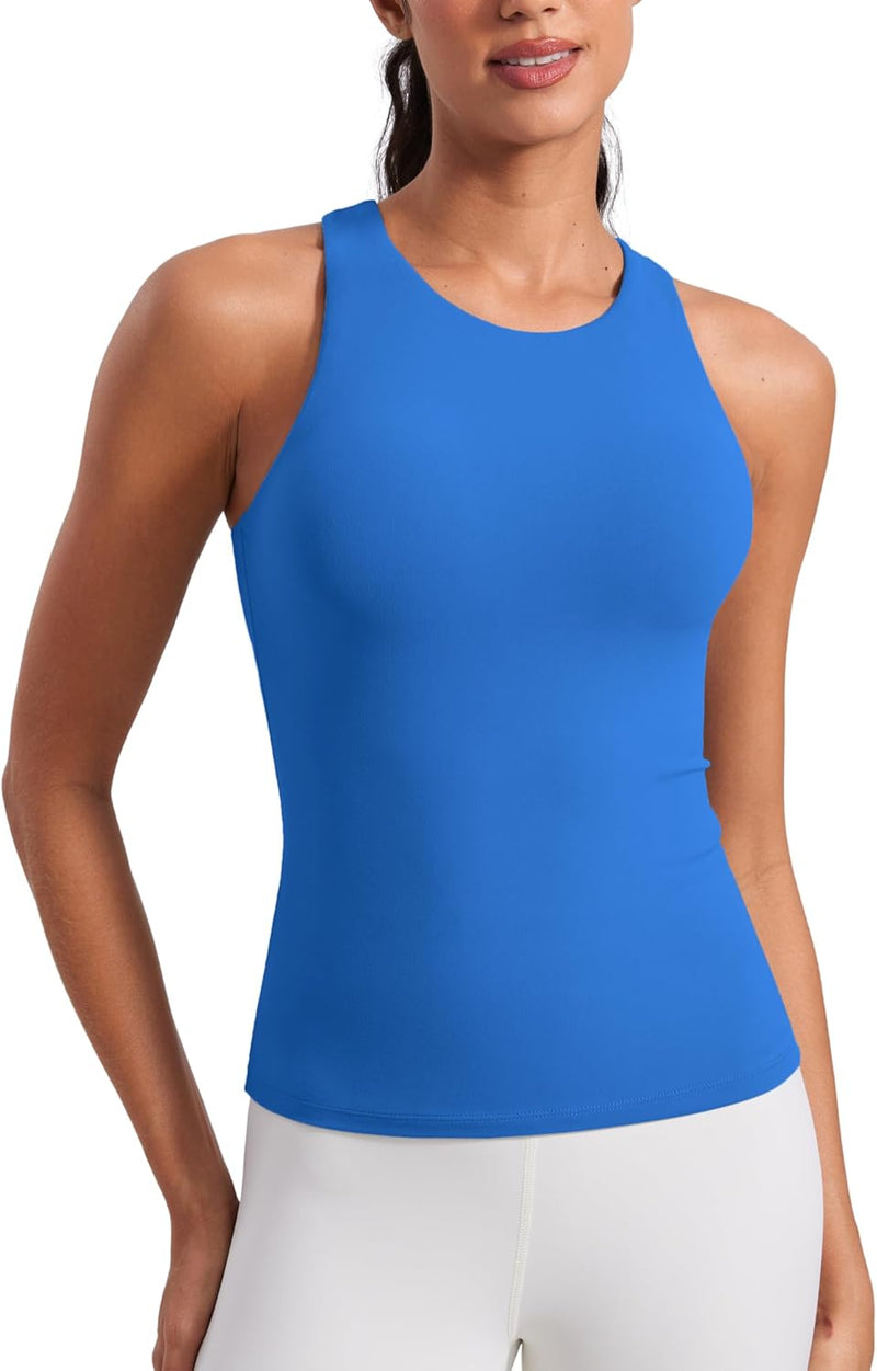 CRZ YOGA Butterluxe Womens Racerback Workout Tank Top with Built in Shelf Bra - Padded High Neck Yoga Athletic Camisole