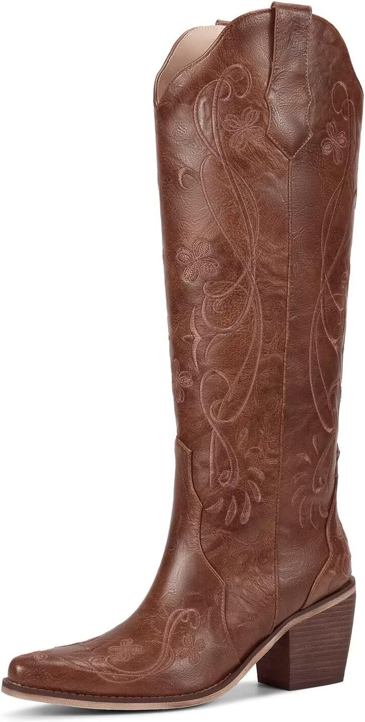 Platform Boots for Women, Heeled Combat Boots Chunky Heel Booties Round Toe Lace Up High Heel Ankle Boots - Candy Brown Reddish Floral