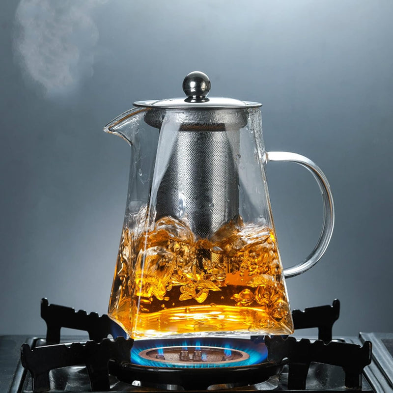 VUCATIN Square Glass Tea Pot, Borosilicate Glass Teapot, Loose Leaf Tea Kettle, 950 ml Borosilicate Glass Heat Resistant Clear Leaf Teapot with Infuser Strainer for Microwavable and Stovetop Safe