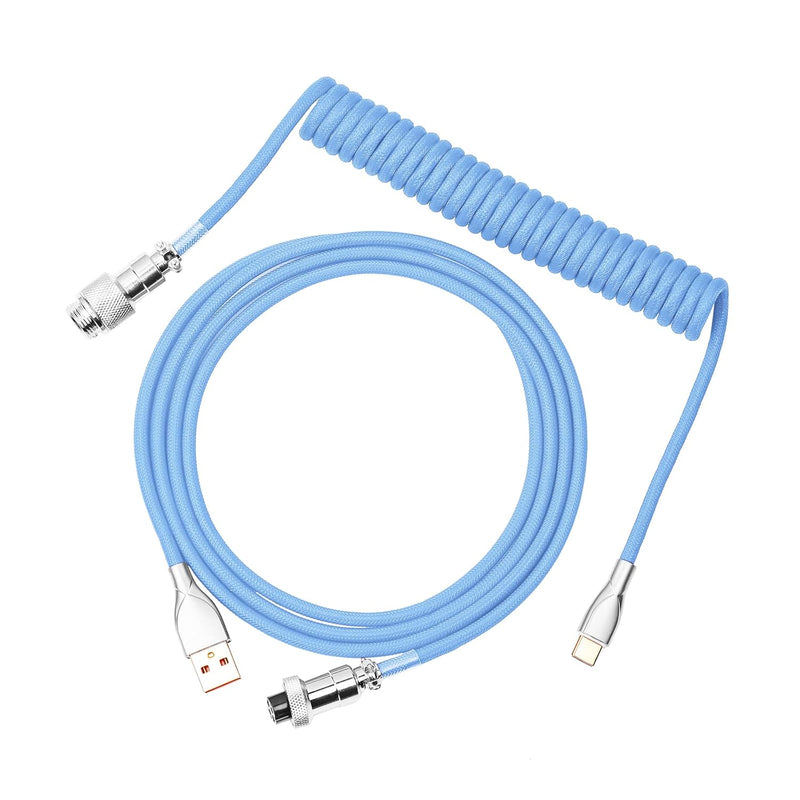 EPOMAKER Mix 1.8m Coiled Type-C to USB A TPU Mechanical Keyboard Space Cable with Detachable Aviator Connector for Gaming Keyboard and Cellphone (Peacock Blue)