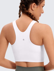 CRZ YOGA Butterluxe Womens Racerback High Neck Longline Sports Bra - Padded Workout Crop Tank Tops with Built in Shelf Bra