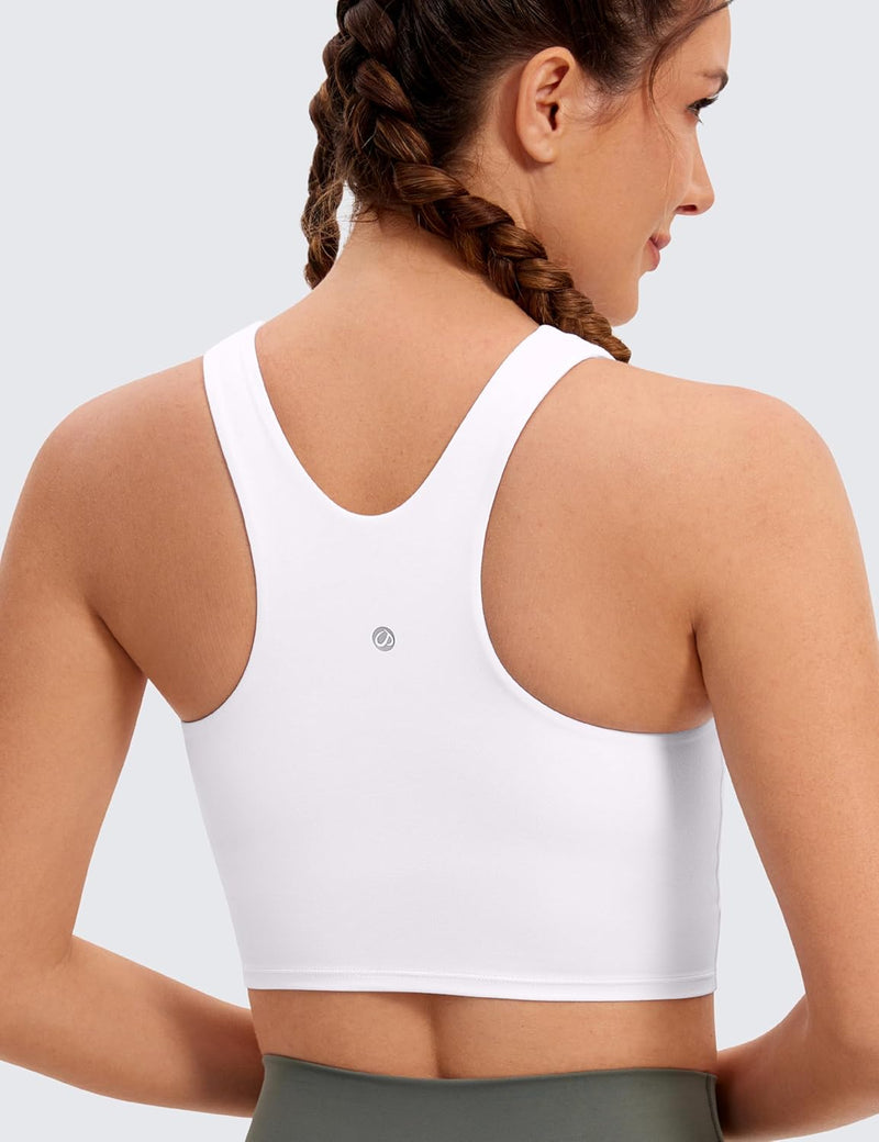 CRZ YOGA Butterluxe Womens Racerback High Neck Longline Sports Bra - Padded Workout Crop Tank Tops with Built in Shelf Bra