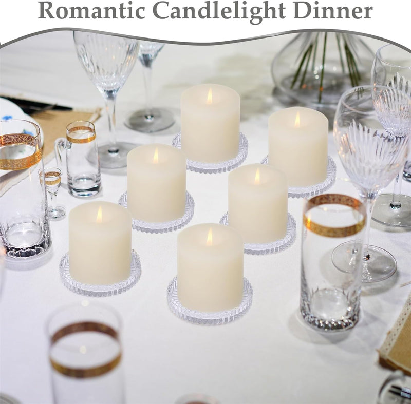 Angju Set of 6 Clear Glass Pillar Candle Holder Plates,10cm Round Glass Candle Plate, Gear Serrated Candle Tray Plates for Table Centerpieces,Party, Wedding and Home Decor
