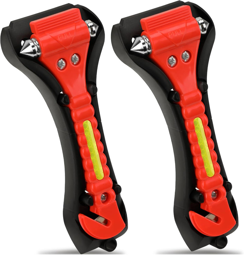Milifox Car Window Breaker, Safety Hammer Glass Breaker with Seat Belt Cutter, Car Emergency Escape Tools with Light Reflective Life Saving for Car Family Essential Indoor Outdoor 2 Pack
