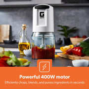 Geepas Mini Food Processor, 500W, 500ml, 4 Blades, 2 Levels, Stainless Steel for Blending and Chopping Salads, Sauces, Curries, Pesto, 2 Years Warranty, Model GC5477, Clear