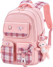 Kids School Backpack for Boys and Girls Teens Elementary Backpack Large Toddler Bookbags Simple Modern Kindergarten Book Bag Lightweight Waterproof Cute Bag for Child - Pink