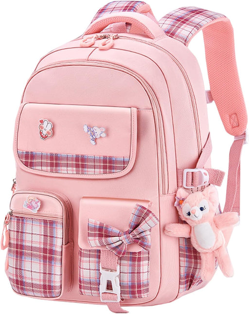 Kids School Backpack for Boys and Girls Teens Elementary Backpack Large Toddler Bookbags Simple Modern Kindergarten Book Bag Lightweight Waterproof Cute Bag for Child - Pink