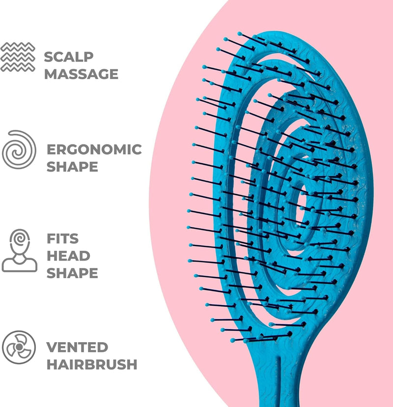 Ninabella Organic Detangling Hair Brush for Women, Men & Children - Does not Pull on Hair - Hair Straightening Brushes for Straight, Curly & Wet Hair - Unique Spiral Hairbrush, Rose Gold