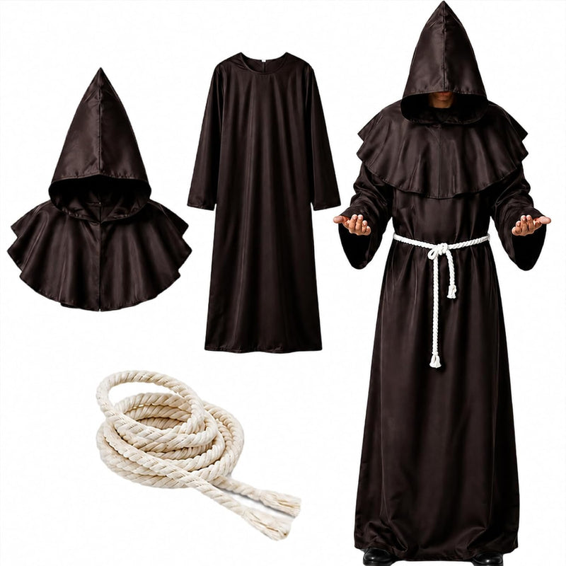 Yoawllty Halloween Costumes for Adults, Hooded Cloak Halloween Tunic Hooded Uniform Costume - brown