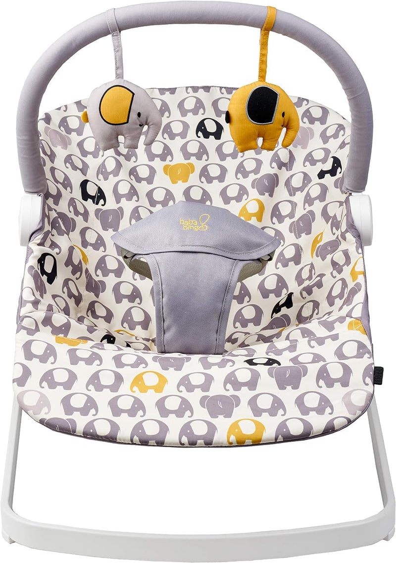 BabaBing! | Float Baby Bouncer | Reclining Baby Rocker with Contemporary Ellie Elephant Print | Portable Baby Seat with Exclusive Soft Toys