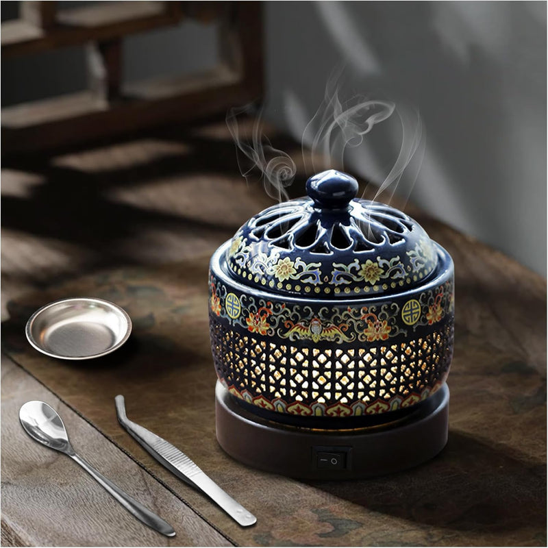 Ceramic Electric Incense Burner with LED Display, Resin Burner, Timing Temperature Adjustment, Electronic Aroma Diffuser For Indoor Air Purification, Home Decoration, Meditation, Yoga