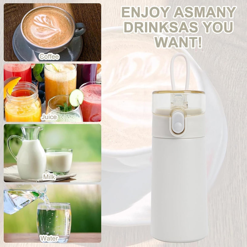 Small Water Bottle with Straw, Mini Thermos Flask, for Hot and Cold Drinks, Leak-Proof Lid, Stainless Steel, One-Hand Open, 150ml, Portable for Coffee, Milk, Juice, White