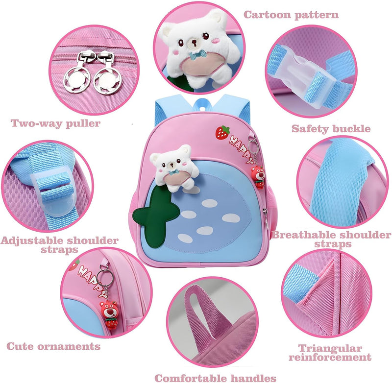 Toddler Backpack Kids Cute Cartoon Schoolbag Lightweight Bookbags Daypack School Backpack with Adujustable Strap Small Preschool Daycare Bag with Ornament for Girls Boys (Pink-03)