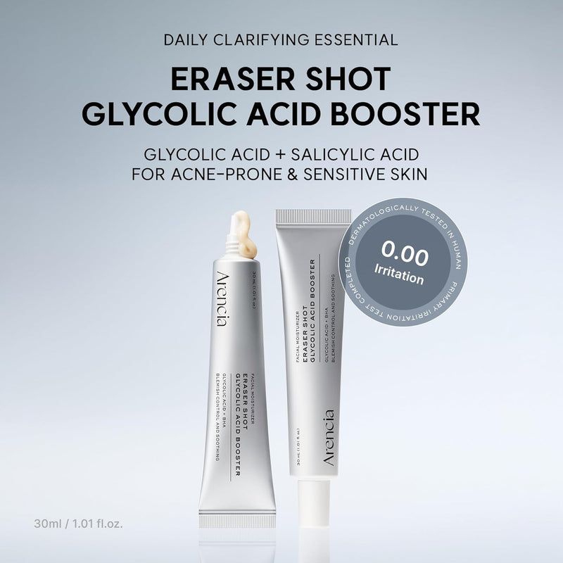 Eraser Serum Glycolic Acid Booster with AHA BHA, Exfoliating Face Serum for Acne-Prone Skin, Pore Care & Texture Refining, Lightweight Daily Skincare, 30 mL / 1.01 fl. oz.