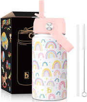 Kids Water Bottle 410ml Stainless Steel Hydro Flask Double Wall Insulated Thermos Bottle with Straw Lid BPA Free Cup Hot Cold Sports Toddler School Boys Girls 14oz (TRUCKS 410ml) - RAINBOW