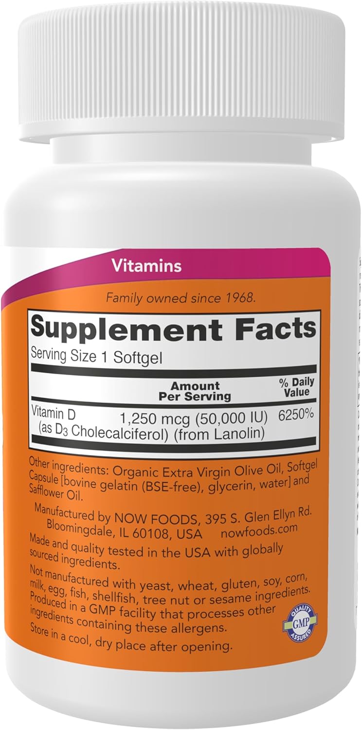 Foods Supplements, Vitamin D-3 50,000 IU Softgels, 50 softgels – image 2