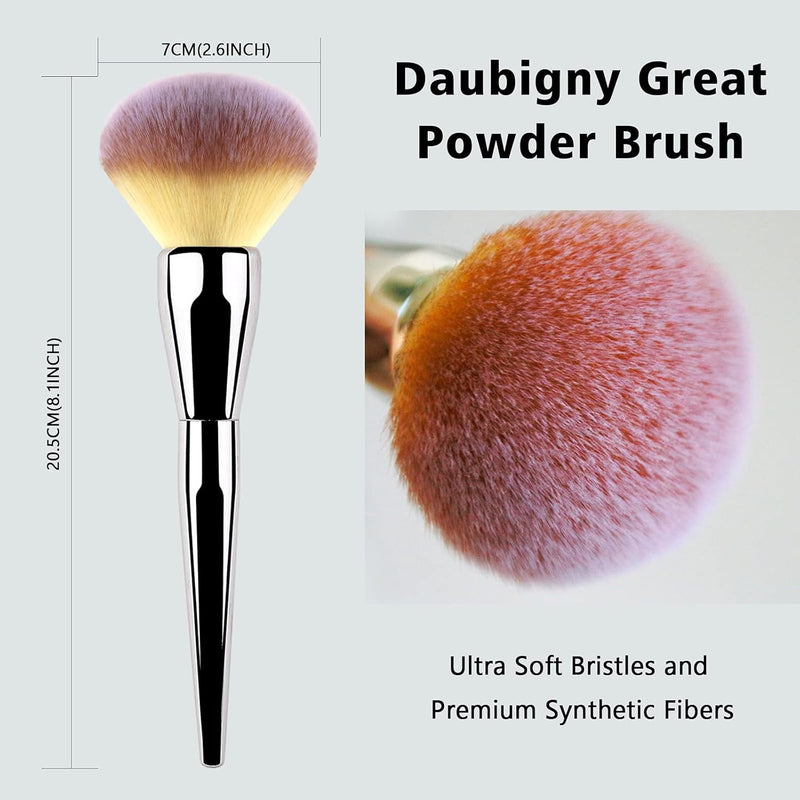 Powder Brush Large Foundation Brush, Pressed Powder Fluffy Kabuki Makeup Brushes Perfect For Buffing,Stippling,Blending Liquid,Cream and Flawless Setting Powder Contour Face Brush(1PCS,SILVER)