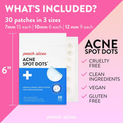 Peach Slices Acne Spot Dots | Clear Hydrocolloid Acne Pimple Patch For Zits And Breakouts | Treats, Drains, And Shrinks Blemishes | Vegan And Cruelty-Free | Three Sizes 7mm, 10mm, 12mm (30 Count)