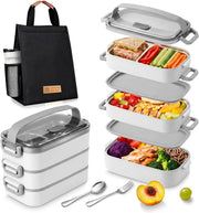 Stainless Steel Lunch Box: 1500ml 2 Layers 304 Microwave Safe Leakproof Bento Box - 3 Compartments Stackable Bento Lunch Box for Adults Students Office School Picnic (White, 2 Layers) - White 3 Layers