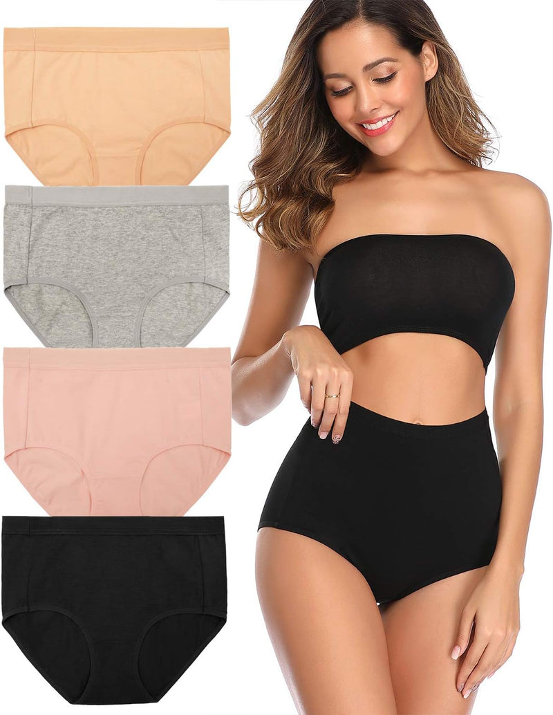 Women's Underwear, High Waist Cotton Breathable Full Coverage Panties Brief Multipack Regular and Plus Size