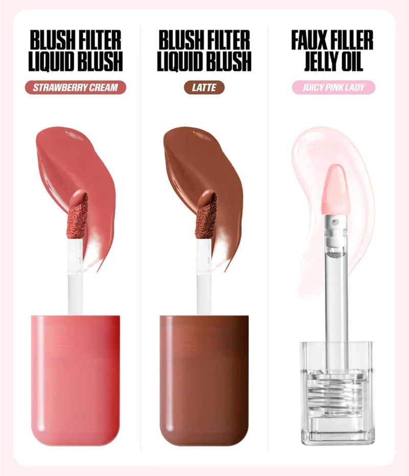 Beauty Best Lip & Cheek Kit, Nude Bronze, Liquid Blusher & Jelly Filler Oil