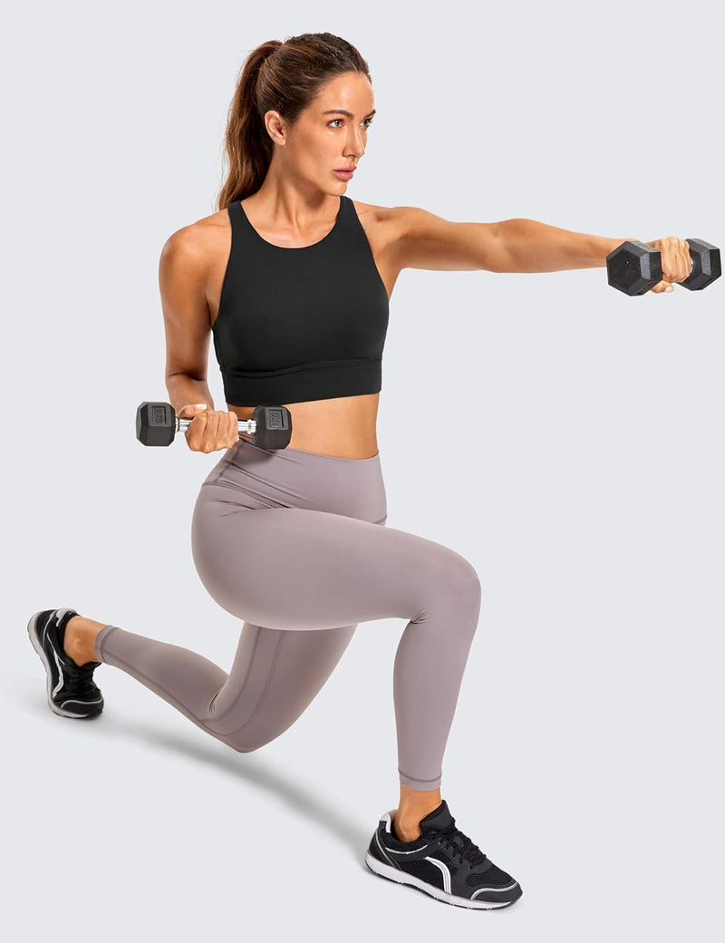 CRZ YOGA Womens Butterluxe Strappy High Neck Longline Sports Bra - Padded Criss Cross Back Workout Sports Bras Crop Tank Top