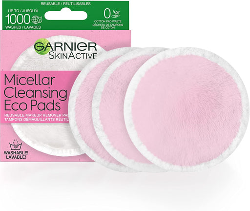 Garnier SkinActive Micellar Cleansing Eco Pads, Reusable, 3 Ultra-soft Microfiber Pads, 1 Count (Packaging May Vary) - 3 Count (Pack of 1)