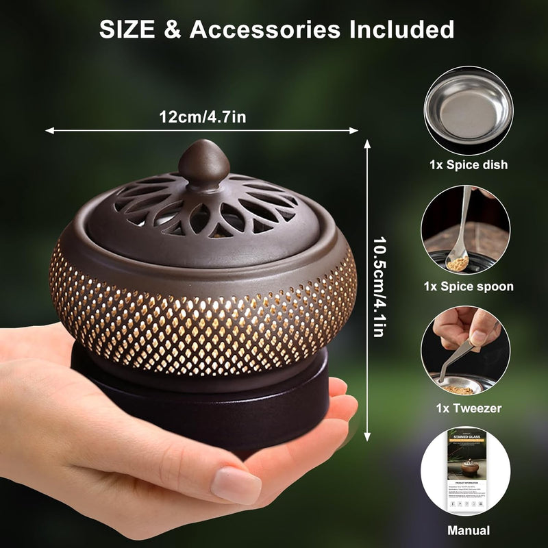 Ceramic Electric Incense Burner with LED Display, Resin Burner, Timing Temperature Adjustment, Electronic Aroma Diffuser For Indoor Air Purification, Home Decoration, Meditation, Yoga