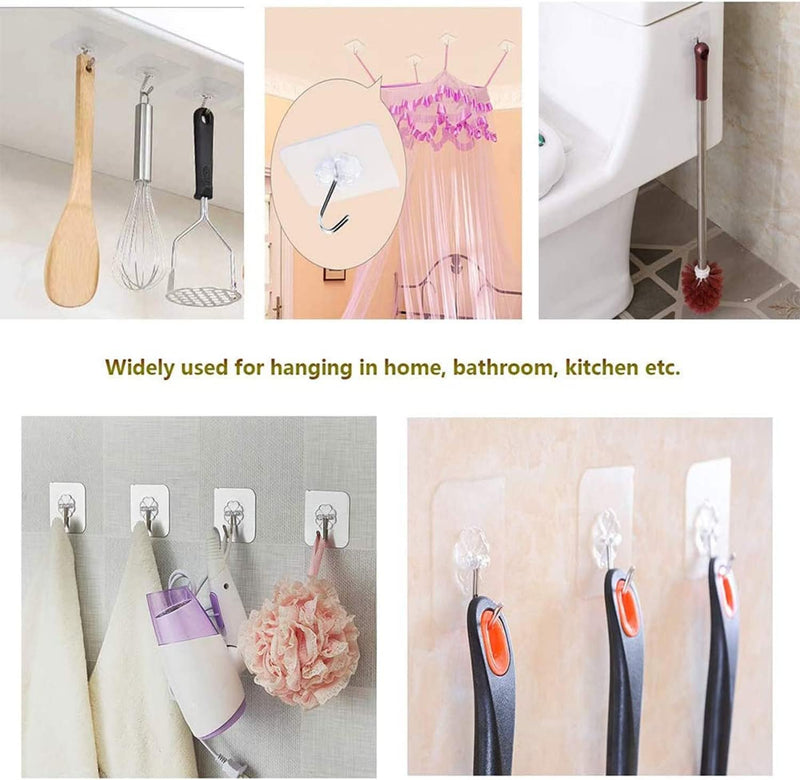 SKY-TOUCH SKY TOUCH 20 Pieces Each Pack Heavy Duty Adhesive Wall Hooks, Waterproof and Oil Proof Ideal for Kitchen and Bathroom, Transparent