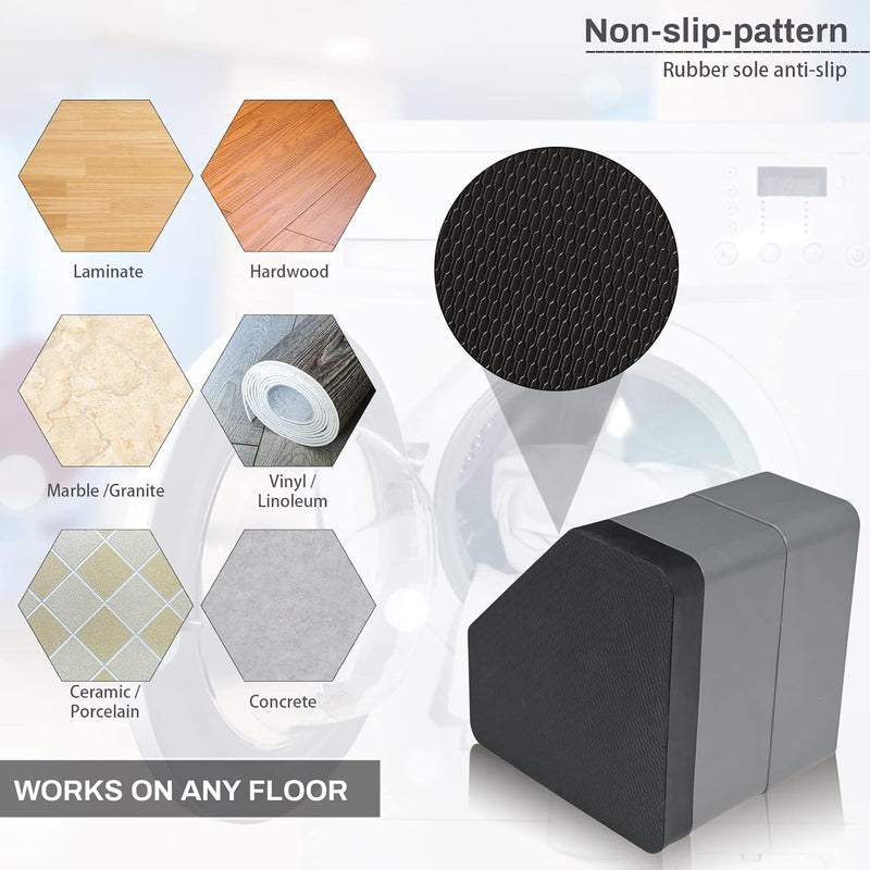 Sakolla Anti Vibration Pads for Washing Machine - Double Heighten Washer and Dryer Pedestals High Hard Wearing Square Rubber Foot Pads, Noise Cancelling and Shock Support Protects Pedestals