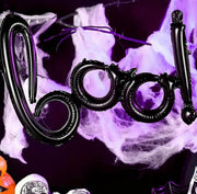 Halloween Black Boo Letter Foil Balloon Garland, Trick or Treat Party Supplies with Spooky Design for Indoor Outdoor Hanging Door Wall Decoration Kids Celebration Entrance