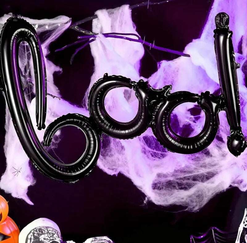 Halloween Black Boo Letter Foil Balloon Garland, Trick or Treat Party Supplies with Spooky Design for Indoor Outdoor Hanging Door Wall Decoration Kids Celebration Entrance