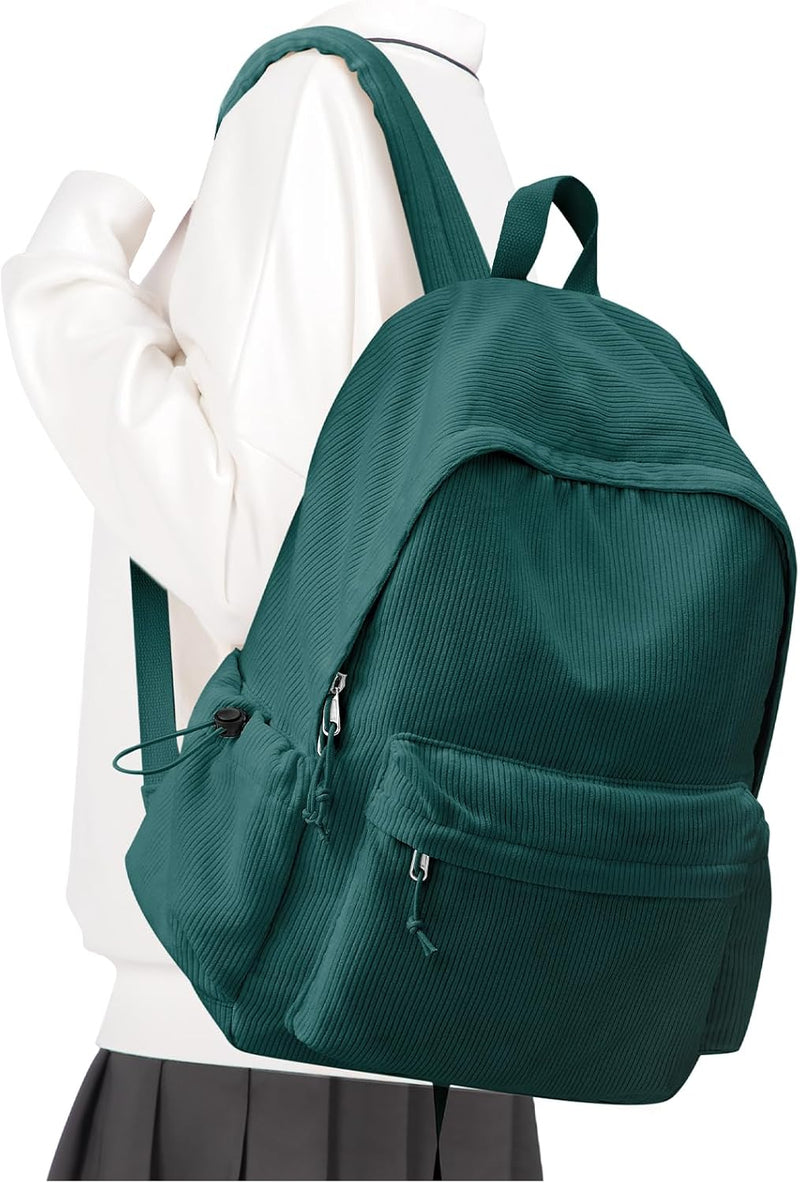 WEPOET School Backpack Cute Corduroy Bookbag Classic Casual High School Bag Lightweight College Backpack - A4-green