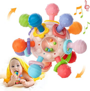 AM ANNA Baby Teething Toys 0-6 Months, Silicone Pull String Interactive 3 in 1 Baby Rattle Activity Ball, Baby Sensory Chew Toys for Boys & Girls