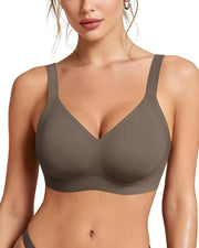Wireless Bras for Women Soft Comfortable No Underwire T Shirt Bra Seamless Full Coverage Bras with Support - Coffee