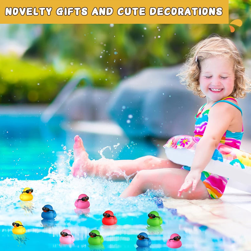 Chivao 200 Pcs Mini Rubber Ducks with Sunglasses, Rubber Ducks in Bulk Mini Tiny Ducks Bath Toys Float Squeak Bathtub Duckies Cruise Baby Shower Birthday Party (Colorful)