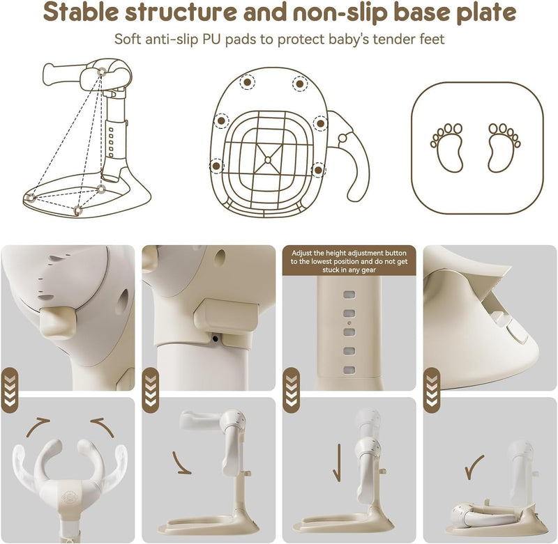 MOMENT Adjustable Baby Shower Stand, Baby Bath Stand, Baby Shower Standing Support with Adjustable Height and Safety Handle, Foldable and Compact Baby Bathtub with Stand (BROWN)