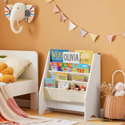 Book Shelf Kids Book Stand Bookshelf Bookcase Storage Shelves Rack Toys Organizer For Kids Storage Display Holder رف كتب الأطفال رف كتب for Children's Room, Playroom, Nursery, FRG225-W - yellow fabric
